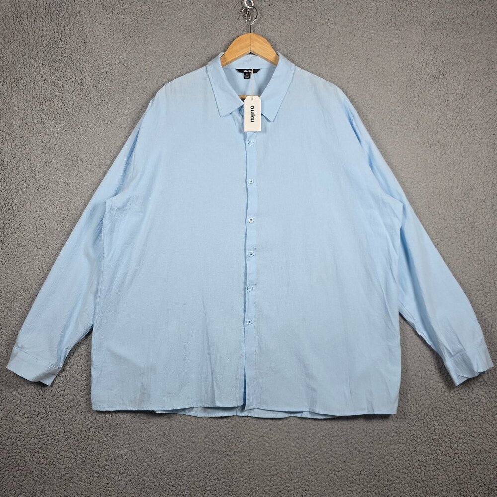 Ouku Shirt Mens Size 3XL Blue Textured Linen Blend Button‎ Down Regular Fit NWT